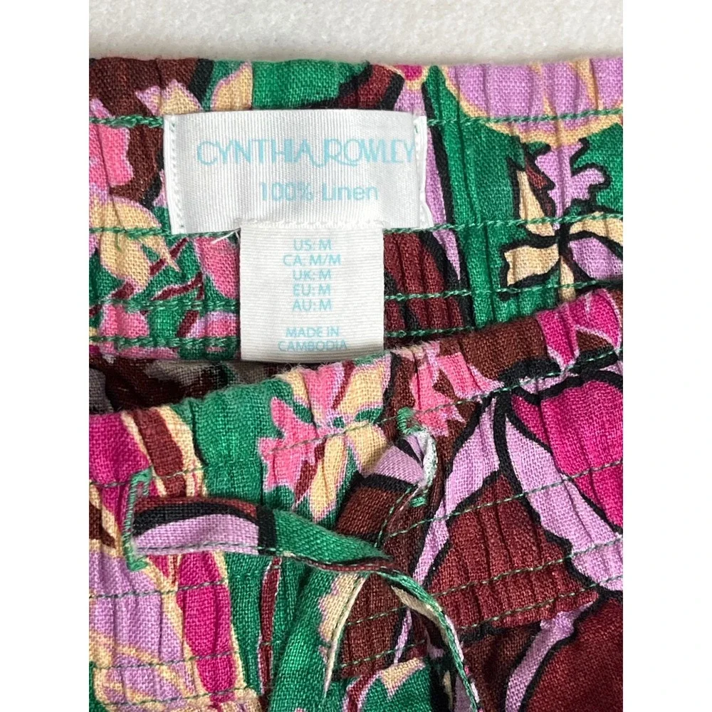Cynthia Rowley Floral Tropical 100% Linen Wide Leg Bohemian Lightweight Pants M